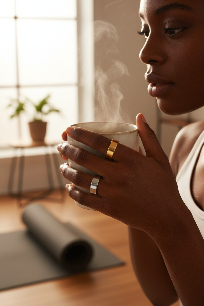 Connectix Ring — African woman morning wellness lifestyle